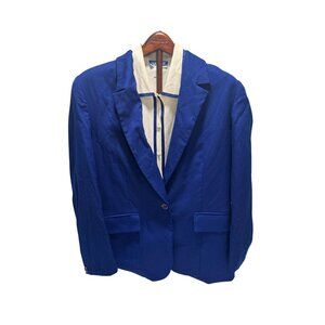 PENDLETON Women Wool Blazer Jacket 14 Cream Blouse Blue Accents 12 Vtg USA Navy